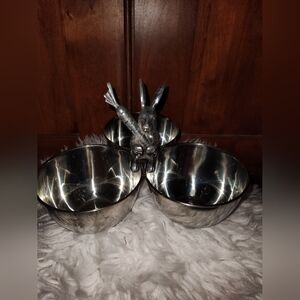Nicole Miller Silver Triple Bowl with Angry Rabbit